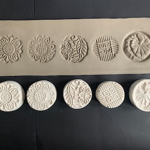 Ceramic Stamps , 5 Large Clay Stamps , Handmade Bisque Stamp PMC Stamp, Pottery Texture Tool, Set  #4 ,Ready To Ship