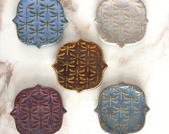 Handmade Ceramic Dragonfly Trinket Dish, Soap Dish (4.25")