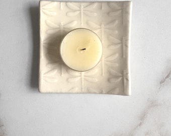 Handmade Ceramic Dragonfly Trinket Dish, Tea Bag or Candle Holder