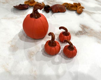 Handmade Satin Orange Ceramic Pumpkin set ,  4 Fall pumpkin Decorations, Halloween Decorations #7