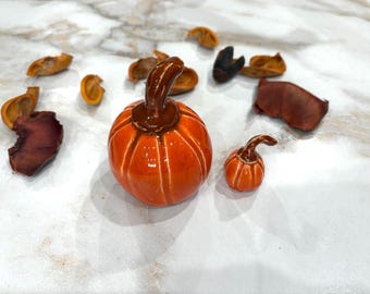 Handmade Glazed Ceramic Pumpkin Set, Fall Halloween Decorations (2 Piece) # 8