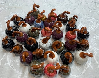 Handmade Glazed Ceramic Miniature Pumpkin, Dollhouse Fall Decor