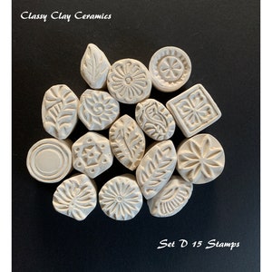 15 Handmade Stamps, Pottery Bisque Stamps, Ceramic Clay Stamps, Polymer Clay Pottery Stamps Ready To Ship