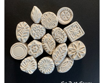 15 Handmade Stamps, Pottery Bisque Stamps, Ceramic Clay Stamps, Polymer Clay Pottery Stamps Ready To Ship