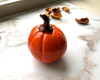 Handmade Orange Ceramic Pumpkin, Fall Decoration Halloween Decoration #5