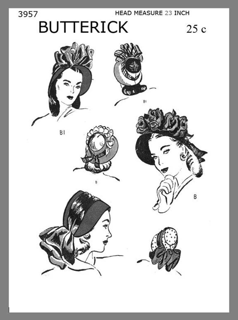 Misses/' Hat Vintage Butterick Charming Bonnet Type Hats Fabric Sew Pattern # 3957 Reprint Copy