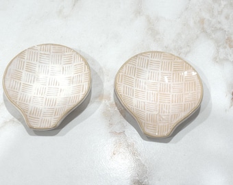 One Off White Ceramic Spoon Rest: Handmade Pottery Kitchen Decoration