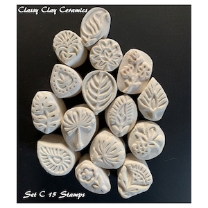 15 Clay Stamps Handmade Bisque  Stamps Pottery Polymer Clay Stamps Ready To Ship
