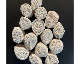 15 Clay Stamps Handmade Bisque  Stamps Pottery Polymer Clay Stamps Ready To Ship