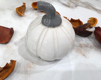 Handmade White Ceramic Pumpkin, Fall Decoration, Halloween Decoration #13