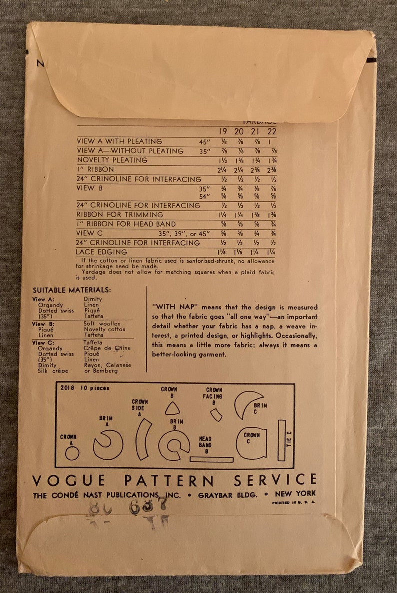 Original Rare Baby BONNET Vintage Vogue Fabric Material Sewing Pattern Size 20 #2018