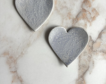 Handmade Ceramic Heart flower design Dish Set , Trinket Jewelry Dish