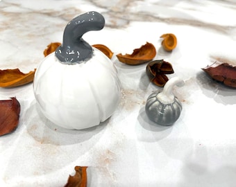 Handmade White Glazed Ceramic Pumpkin Set, Fall Halloween Decorations (2 Piece) # 18