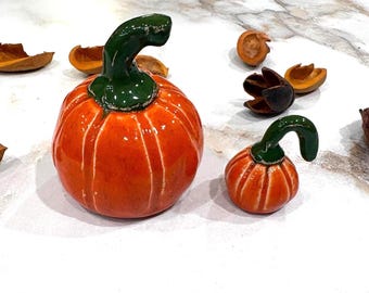 Handmade Orange Ceramic Pumpkin, Fall Decoration Halloween Decoration #24
