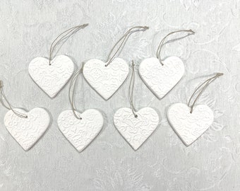 Ceramic heart Ornament, 6 Christmas Ornament, Holiday Home Decorations, Handmade Pottery Gifts, Classy Clay Ceramics
