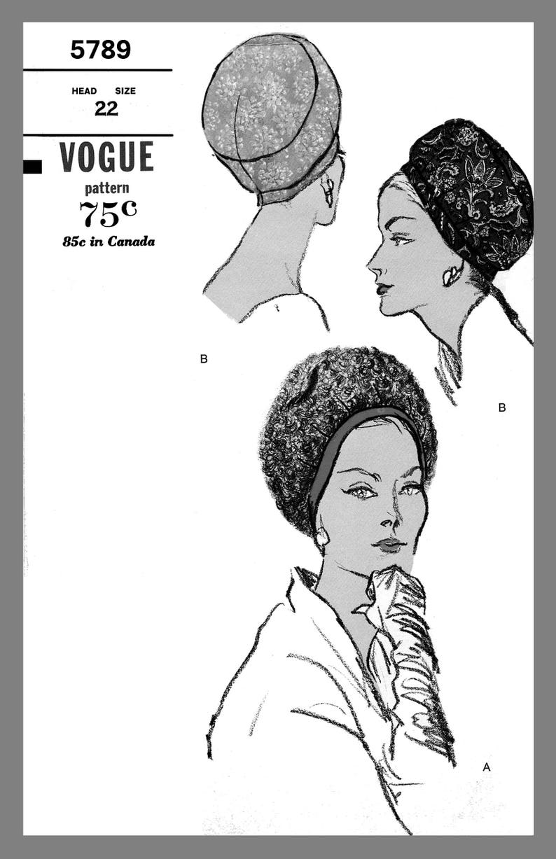 Hat Pattern Vintage Vogue Millinery Hat Cloche Material Fabric sew pattern #5789 Reprint Copy
