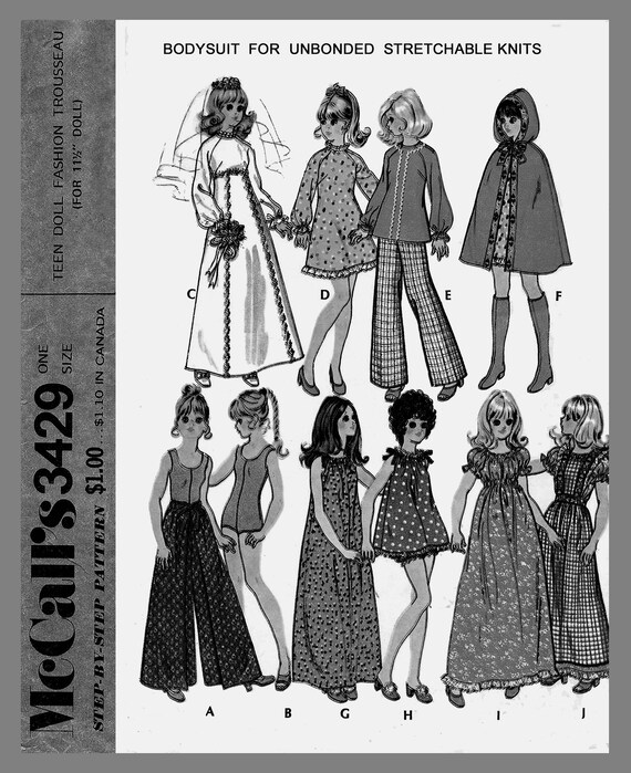Vintage Super Size Teen Doll/'s Wardrobe Fabric Material sewing pattern # 9464