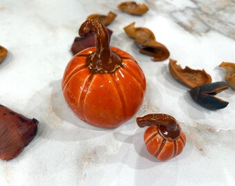 Handmade Glazed Ceramic Pumpkin Set, Fall Halloween Decorations (2 Piece) # 9