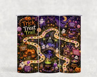 Adesivo per bicchiere a tema Halloween con gioco da tavolo, "Dolcetto o scherzetto" (download digitale PNG)