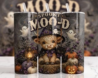 Adesivo para copo térmico Spooky Moo-D Highland Cow Halloween 20oz PNG