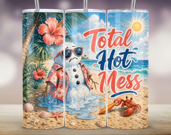 Adesivo per bicchiere termico con pupazzo di neve che si scioglie, Total Hot Mess (20 oz Skinny Sublimation)