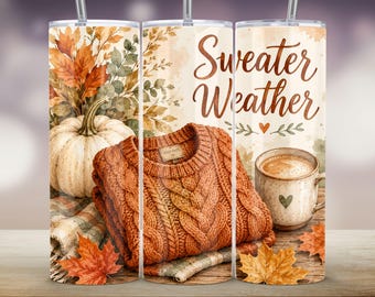 Adesivo per tazza da caffè con stampa "Maglione autunnale acquerellato", testo "Meteo maglione" (download digitale PNG)