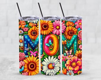 Floral Mother's Day Tumbler Design: Roses & Daisies 20 oz Skinny PNG (Digital Download)