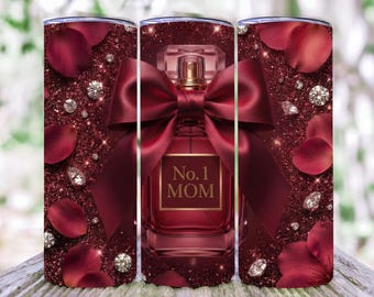 Mothers Day Perfume Bottle Tumbler Wrap, No. 1 Mom Burgundy (PNG Digital Download)
