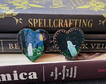 Hand-Painted Ghost Pin: Haunted Friend Brooch