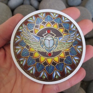 MAGNET PRINT 3x3 Egyptian Scarab Dot Mandala Rock Refrigerator or Car Magnet Home Decoration Meditation Gift