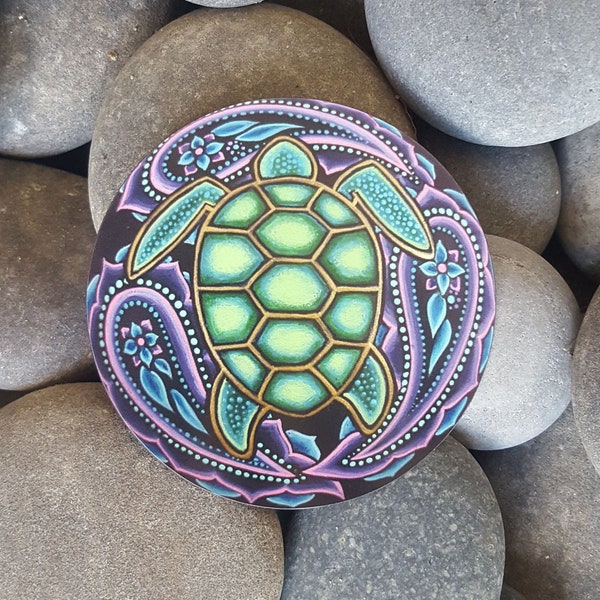 MAGNET PRINT 3x3 Sea Turtle Paisley Flower Dot Mandala Rock Refrigerator or Car Magnet Home Decoration Meditation Gift