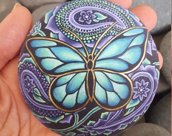 MAGNET PRINT 3x3 Blue Butterfly Flower Purple Paisley Mandala Rock Refrigerator or Car Magnet Home Decoration Meditation Gift