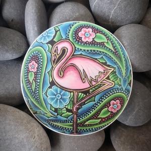 3x3 STICKER PRINT Rosa Flamingo Paisley Mandala Bemalter Rock für Innen- oder Außenbereich Wohndekoration