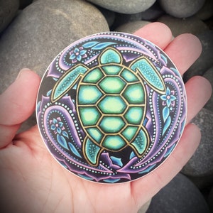3x3 STICKER PRINT Groen & Paars Paisley Butterfly Mandala Painted Rock voor binnen of buiten gebruik Home Decoration