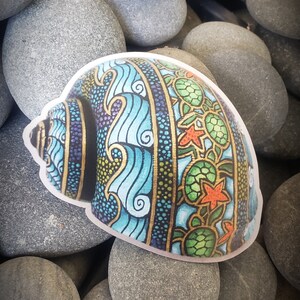 STICKER PRINT 3x3 Sealife Spiral Sea Turtle Starfish Wave Mandala Shell Intérieur ou Extérieur Vinyle Décalque Décoration de la Maison Méditation Cadeau