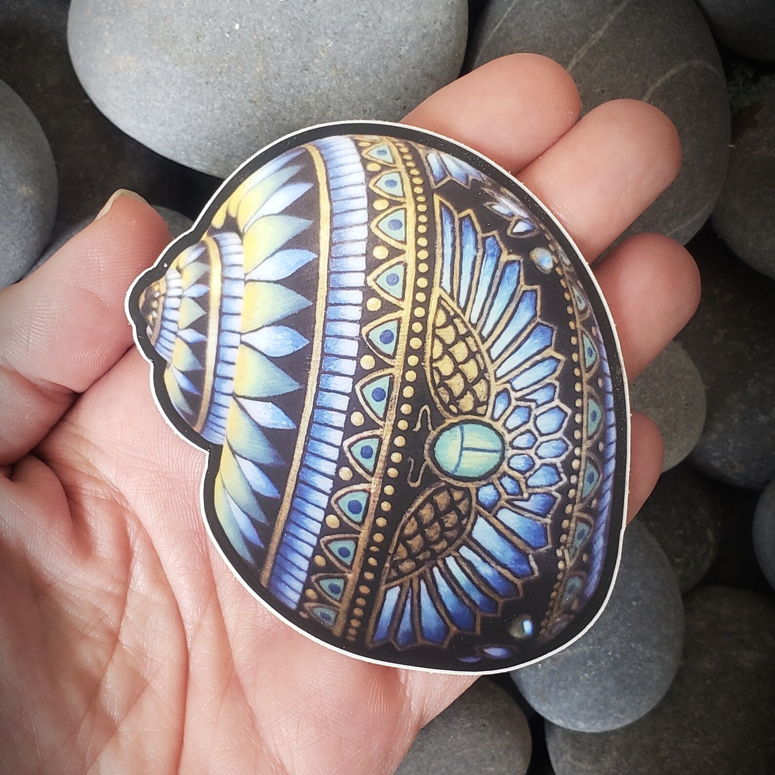 STICKER PRINT 3x3 Egyptian Scarab Spiral Mandala Shell Indoor or ...