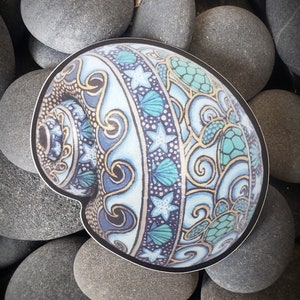 STICKER PRINT 3x3 Tortue de mer Étoile de mer Vague bleue Mandala Coquille Decal Vinyle Intérieur ou Extérieur Décoration De Maison Méditation Cadeau