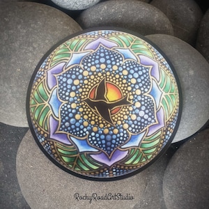 STICKER PRINT 3x3 Flying Bird Dove Sun Dot Mandala Rock Vinyl Decal Indoor Outdoor Home Decoration Meditation Gift