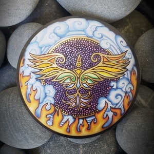 MAGNET PRINT 3x3 Rainbow Phoenix Flames Dot Mandala Rock Refrigerator or Car Magnet Home Decoration Meditation Gift