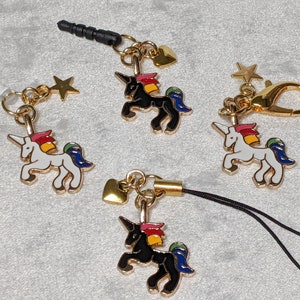Unicorn Charm: Phone Charm, Keychain, Zipper Pull - Gold Detail