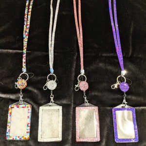 Lanyard con strass per badge identificativo e collana con lanyard per badge identificativo abbinato, color arcobaleno, argento, rosa e viola (SCEGLI il colore del tuo cristallo)