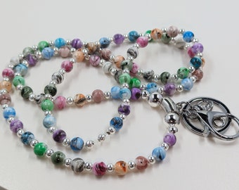 Beaded Colorful Lanyard Badge ID: Silver Accents, Lightweight 36" Durable Valentines Day gift