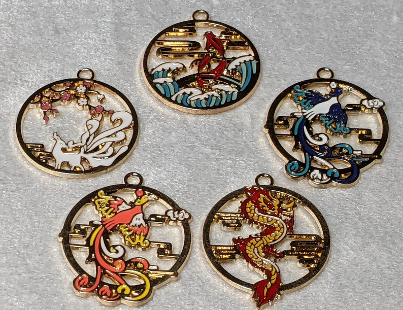 Cell Phone Charm Dust Plug Keychain Zipper Pull 3.5mm Audio Jack, Clip on or Strap Dragon Phoenix Kitsune Koi Asian Customize your choice image 2