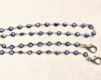 Evil Eye Eyeglass Chain-Mask Chain Holder: Blue Nazar Amulet, Lightweight 24 inch Lanyard