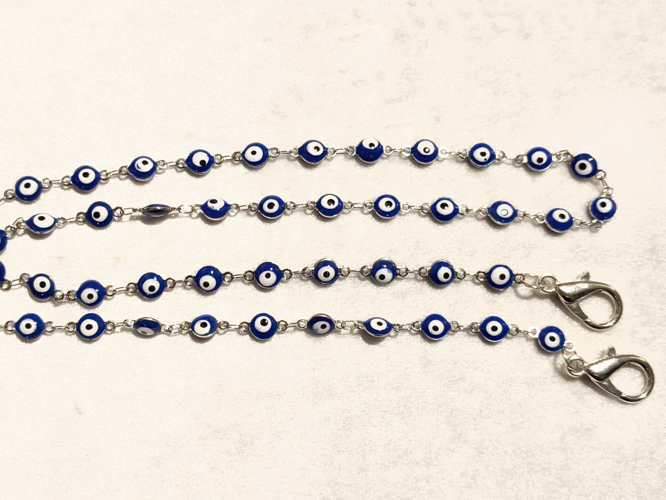 Evil Eye Eyeglass Chain-Mask Chain Holder: Blue Nazar Amulet, Lightweight 24 inch Lanyard
