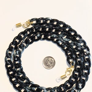 Face Mask Chain Holder Chunky Chain Lanyard Jewelry Marbled Black/White 2 in 1 Eyeglass Holder, Sunglass Holder 26&quot; Light weight