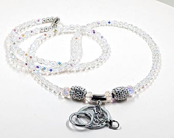 Lanyard Crystal AB Czech Fire Polished Faceted Beads with Rhinestones, Badge Holder, ID, phone Gift Variations