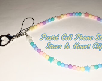 Pastel Cell Phone Strap Star Beads Gold Heart Charm Clip On Purse Keychain Lanyard Spring USB Clip On Heart Beads Accessoire de téléphone portable