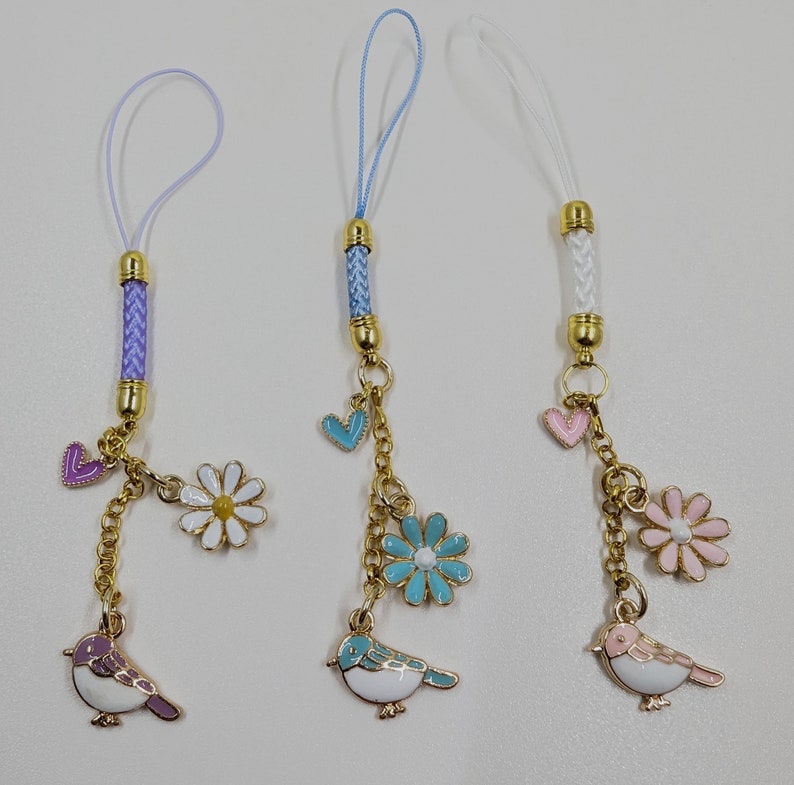 Cell Phone Strap Charms Bird Flower Heart U Pick Color Cell Etsy