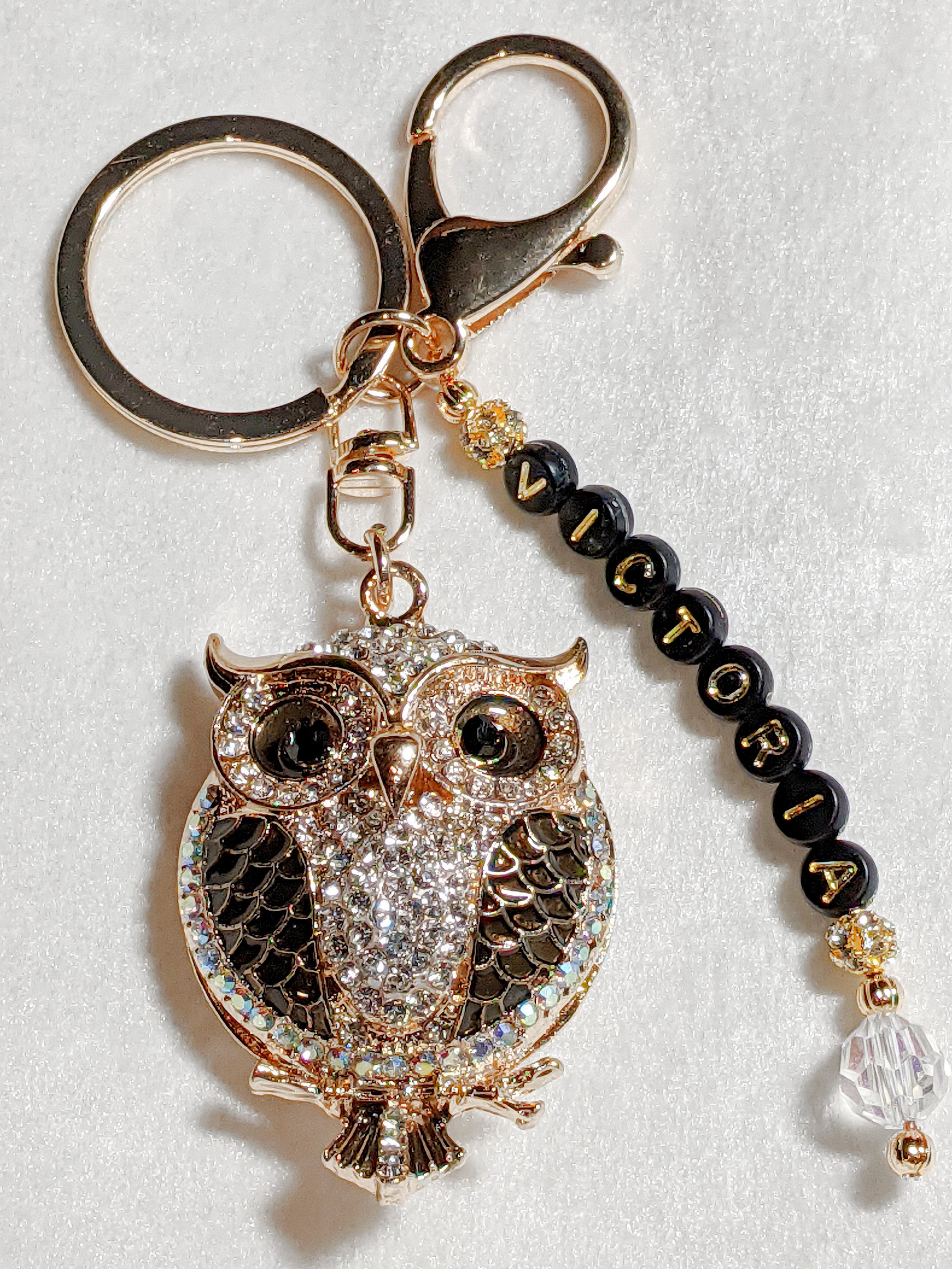 Rhinestone Owl Keychain: Personalized Name, Bling Car Accessory